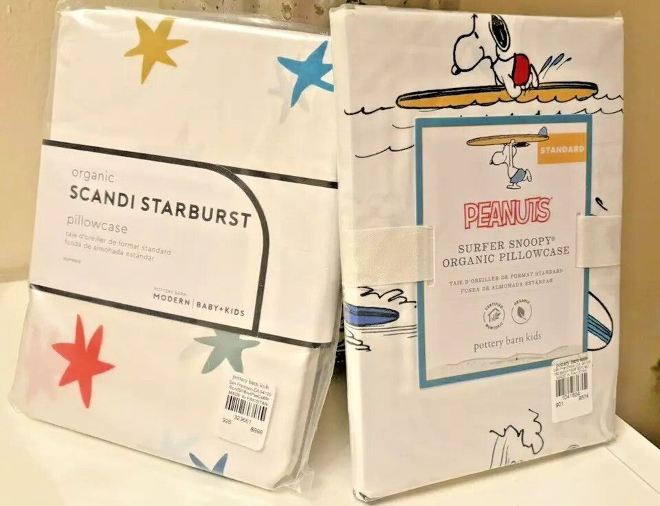 Pottery Barn Snoopy peanuts Holiday Dog Star School Disney Pillowcase kid SET 2y