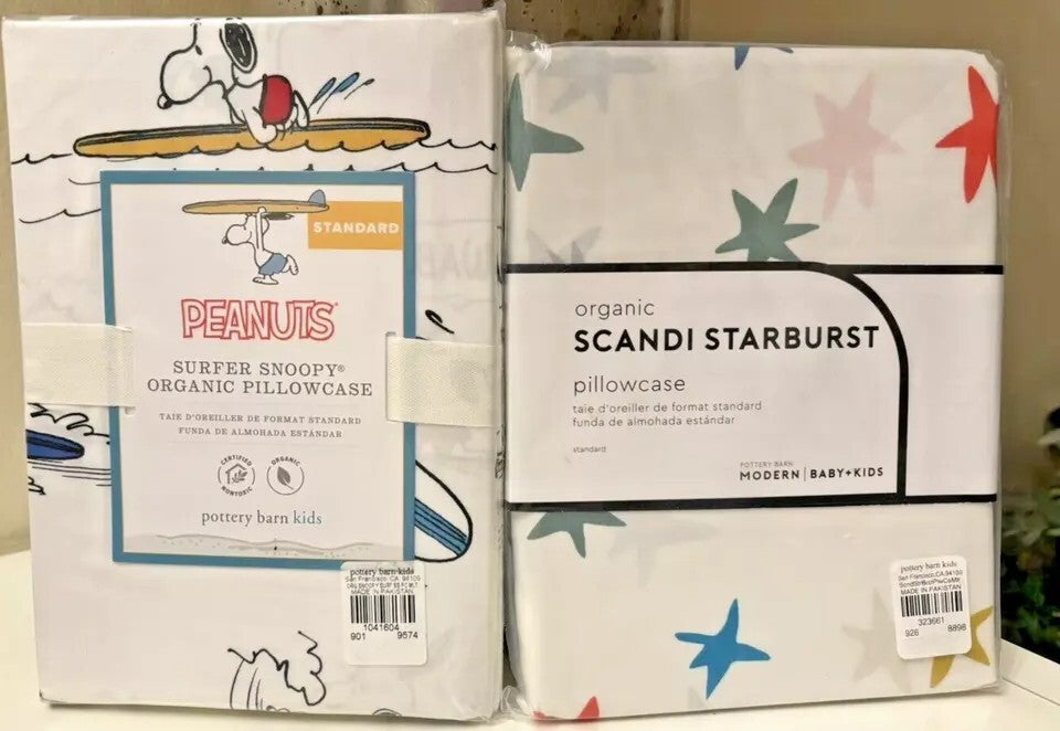 Pottery Barn Snoopy peanuts Holiday Dog Star School Disney Pillowcase kid SET 2y