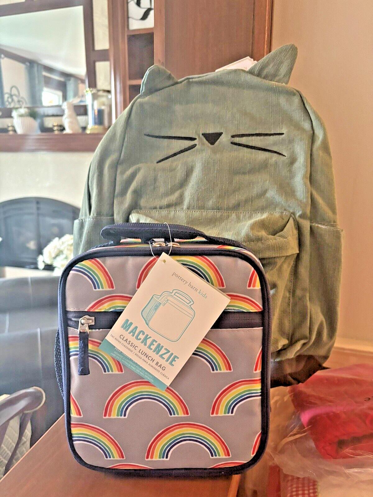 Disney School Pottery barn LARGE BACKPACK + LUNCH Emily Merritt rainbow cat ?? .