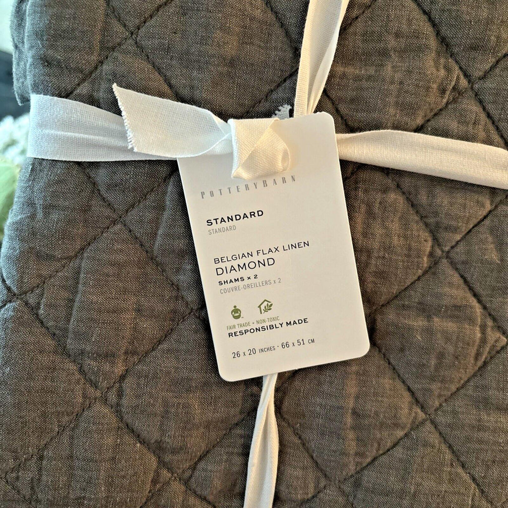 Pottery Barn Belgian FLAX Linen Sham Diamond Flagstone Disney SET 2 holiday 1