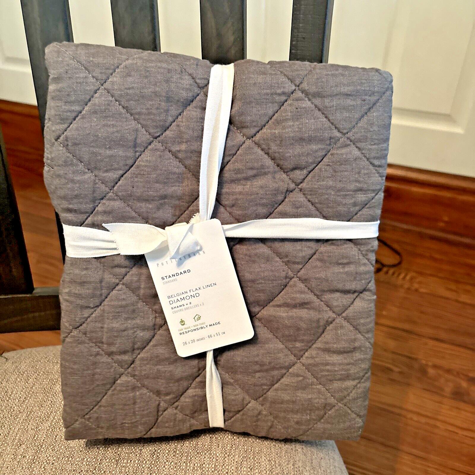 Pottery Barn Belgian FLAX Linen Sham Diamond Flagstone Disney SET 2 holiday 1