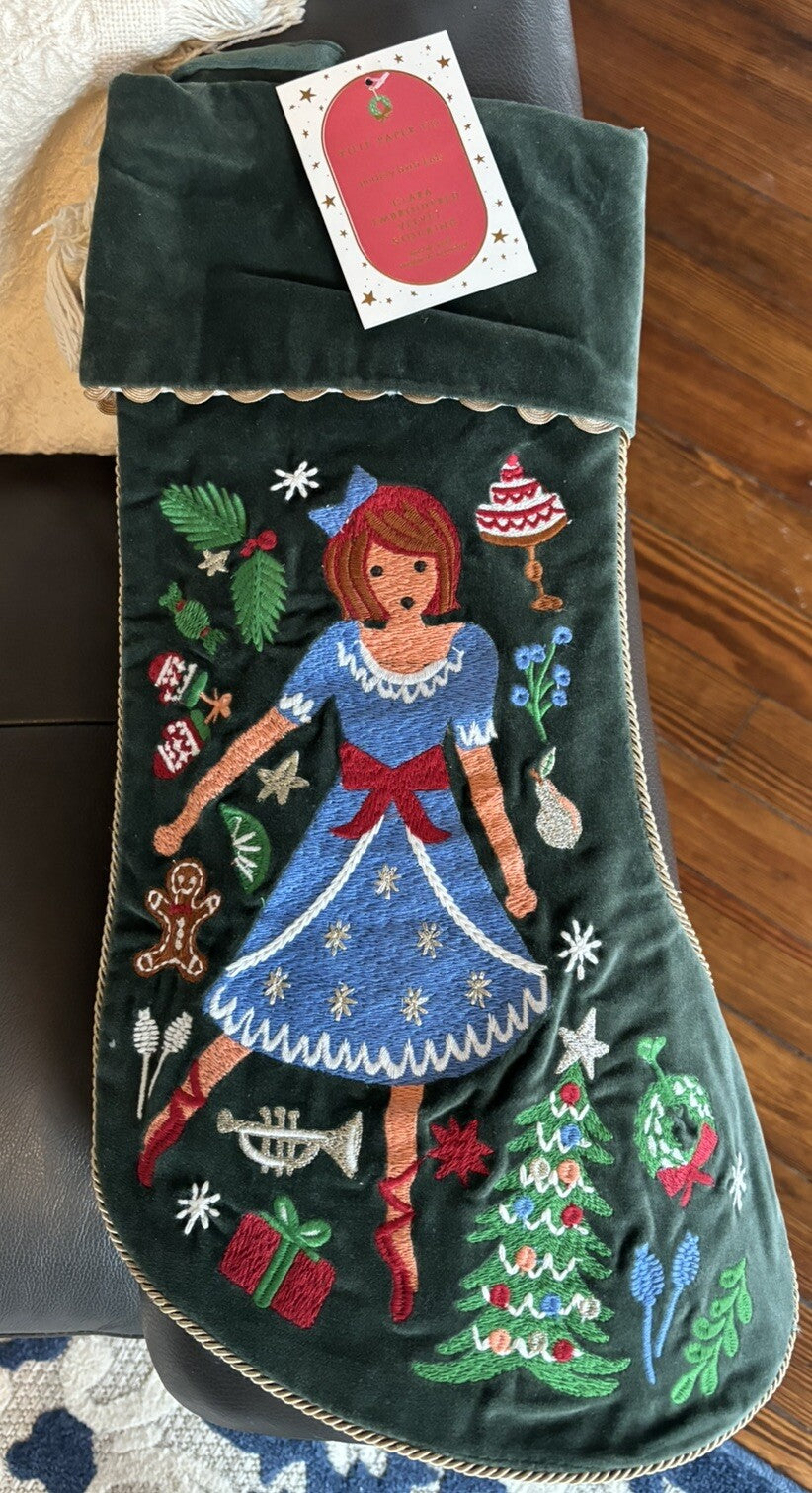 Pottery Barn Disney Holiday Doll Nutcracker Velvet Christmas stocking gift kid -