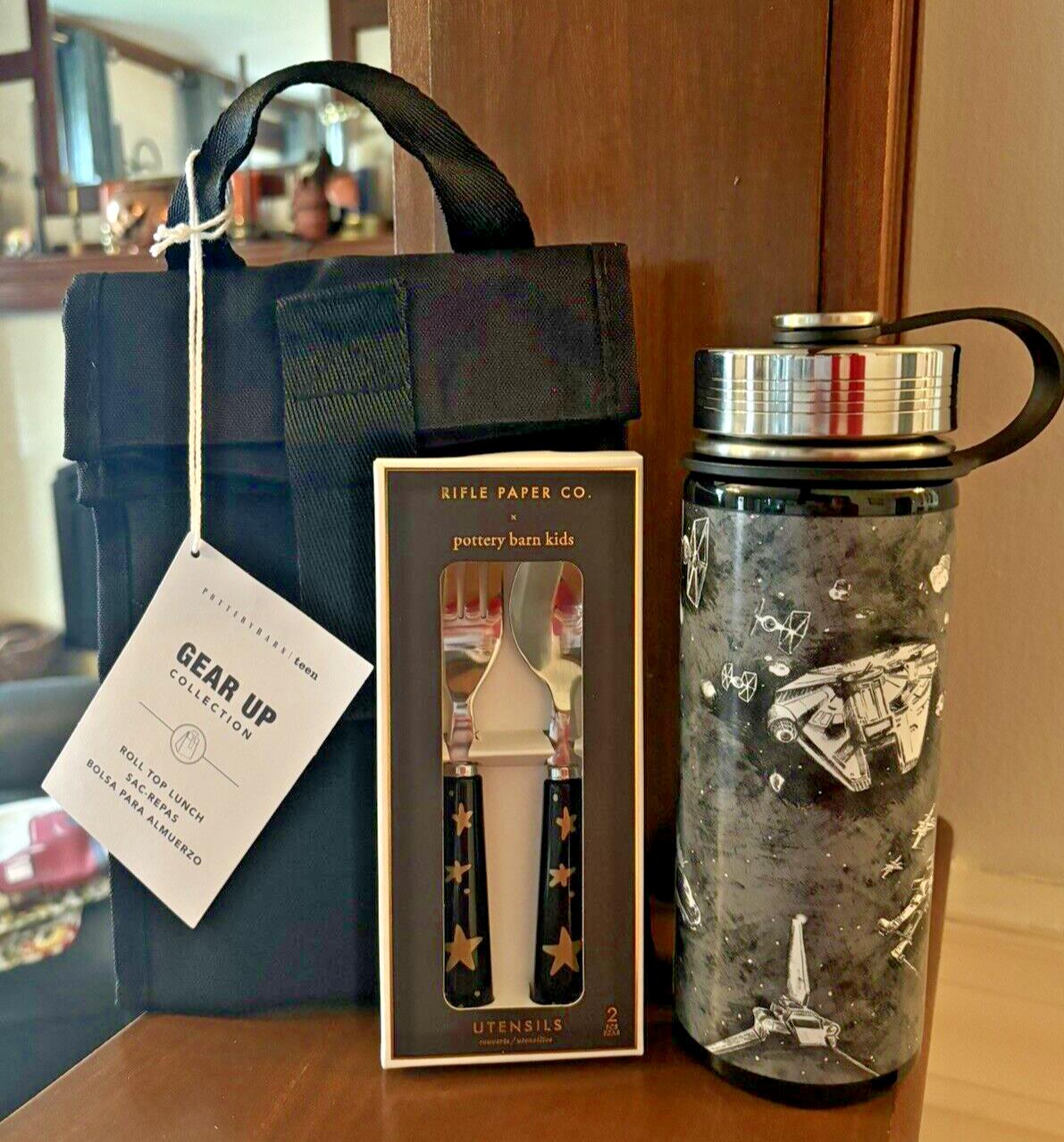 School Pottery barn STAR WARS TRek Water bottle+ Lunch bag+Utensil Set Solo ?? .