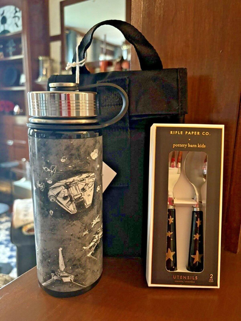 School Pottery barn STAR WARS TRek Water bottle+ Lunch bag+Utensil Set Solo ?? .