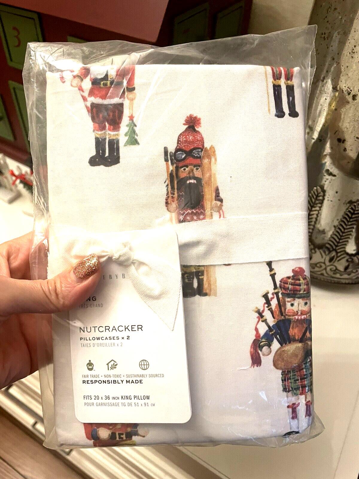 Pottery Barn holiday KING Pillowcase Nutcracker Christmas Gift Party kid SET 2 .