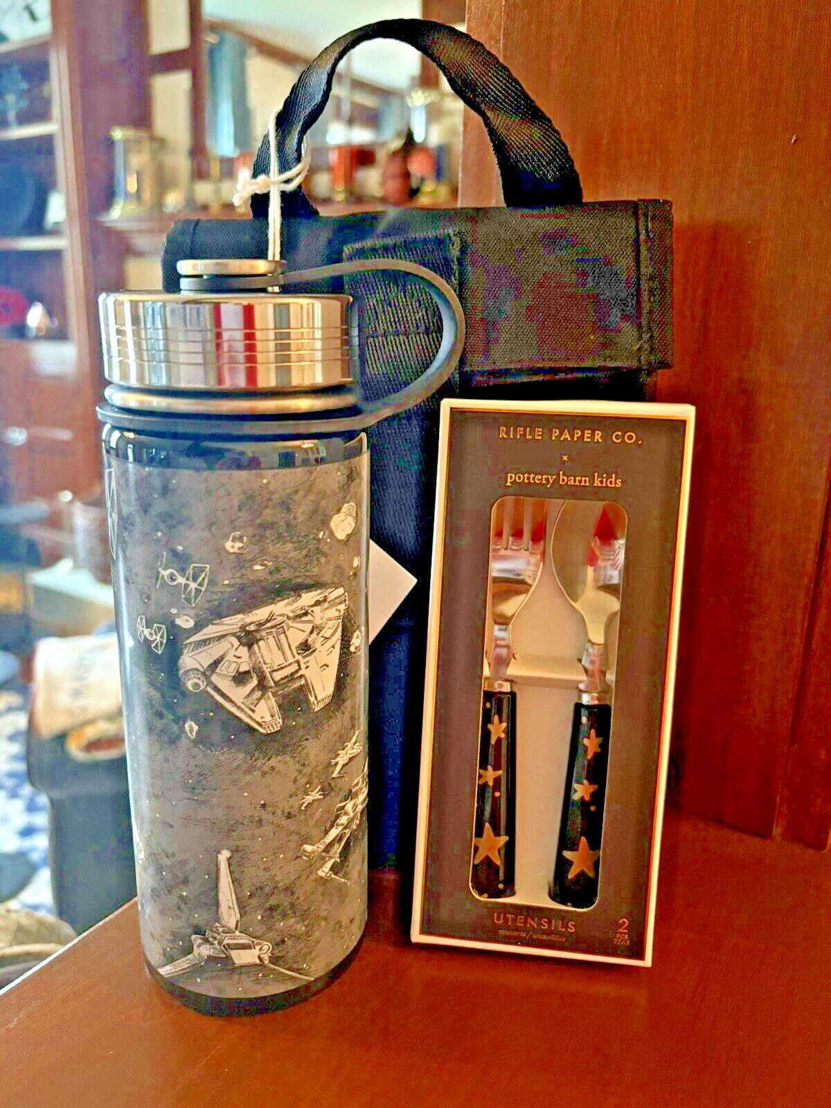 School Pottery barn STAR WARS TRek Water bottle+ Lunch bag+Utensil Set Solo ?? .