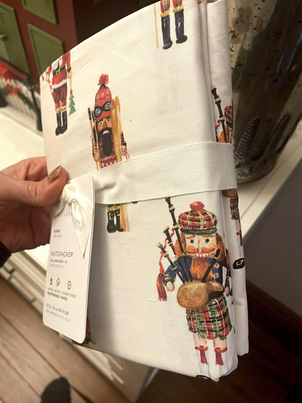 Pottery Barn holiday KING Pillowcase Nutcracker Christmas Gift Party kid SET 2 .