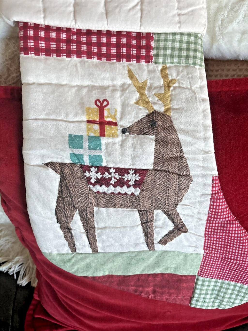 Pottery Barn Holiday Christmas stocking Plaid Deer Disney gift party Rudolph n