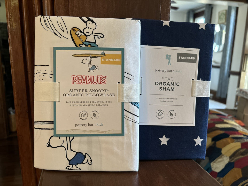 Pottery Barn Snoopy peanuts Holiday+surf Disney Bed Pillowcase sham gift SET 2 y