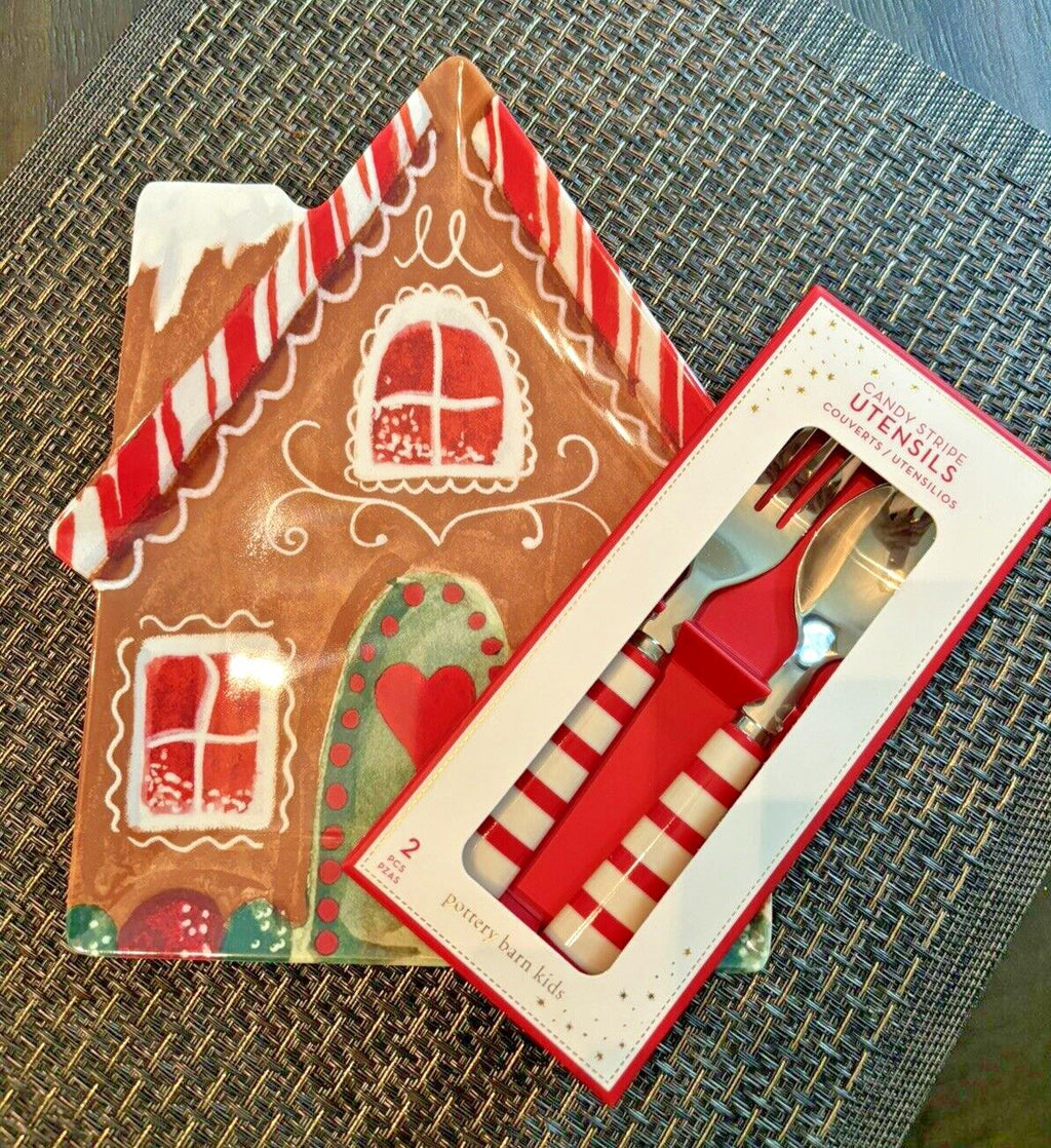 Disney Pottery Barn Christmas Gingerbread Plate house holiday Candy Cane party "