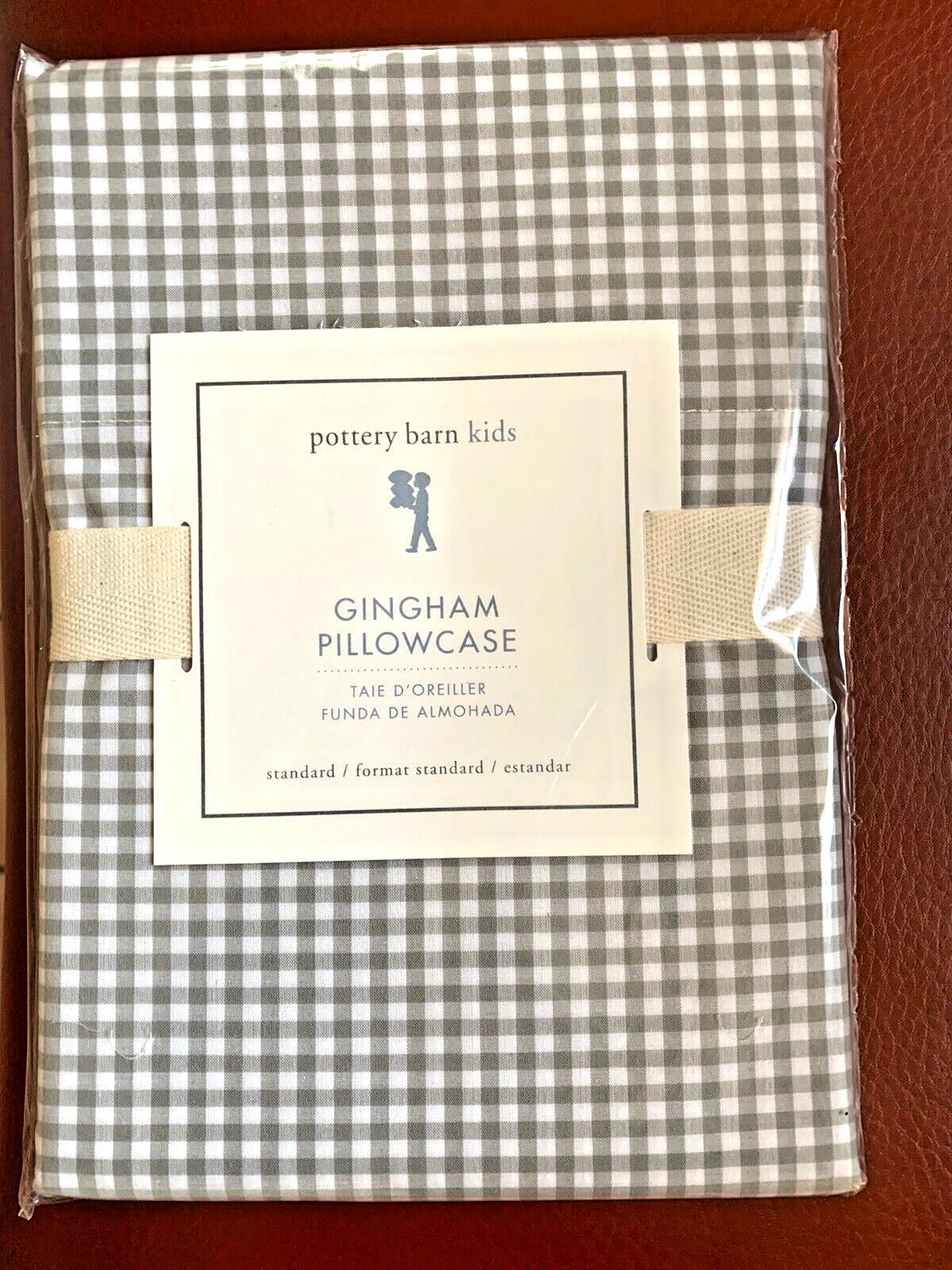 Disney School Pottery Barn plaid gingham check grey gray white kids Pillowcase [