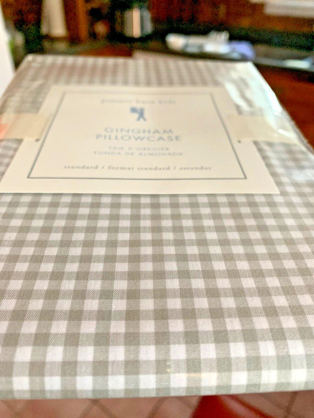 Disney School Pottery Barn plaid gingham check grey gray white kids Pillowcase [