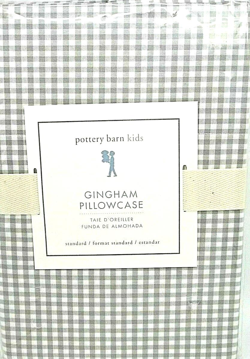 Disney School Pottery Barn plaid gingham check grey gray white kids Pillowcase [