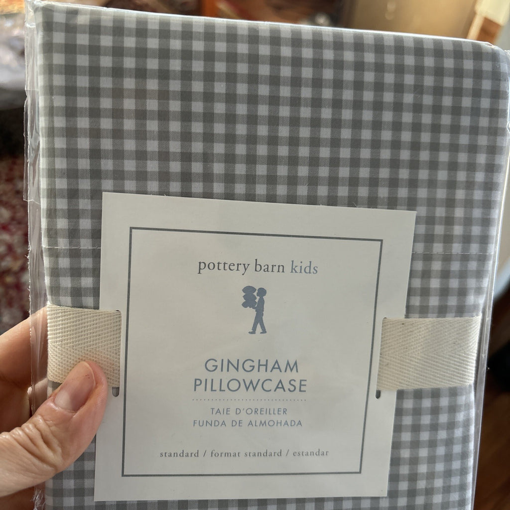 Disney School Pottery Barn plaid gingham check grey gray white kids Pillowcase [