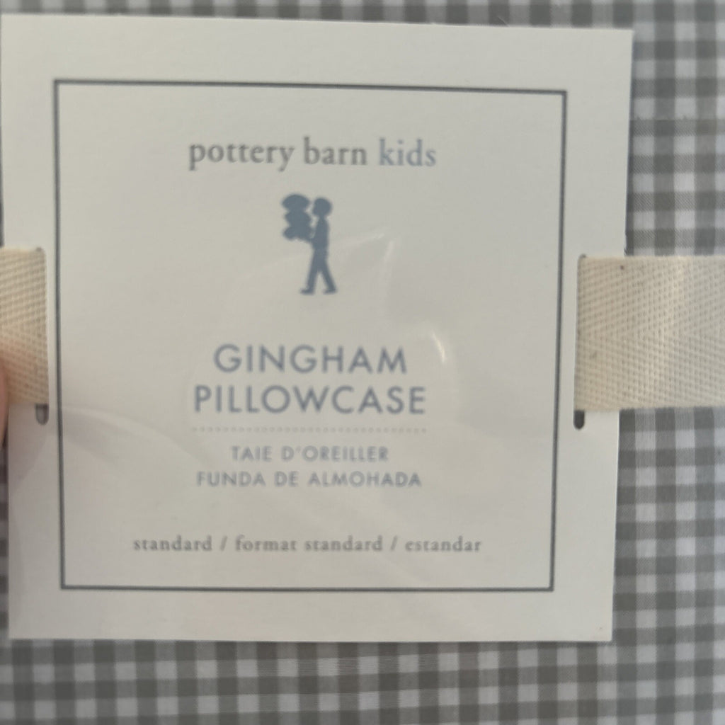 Disney School Pottery Barn plaid gingham check grey gray white kids Pillowcase [