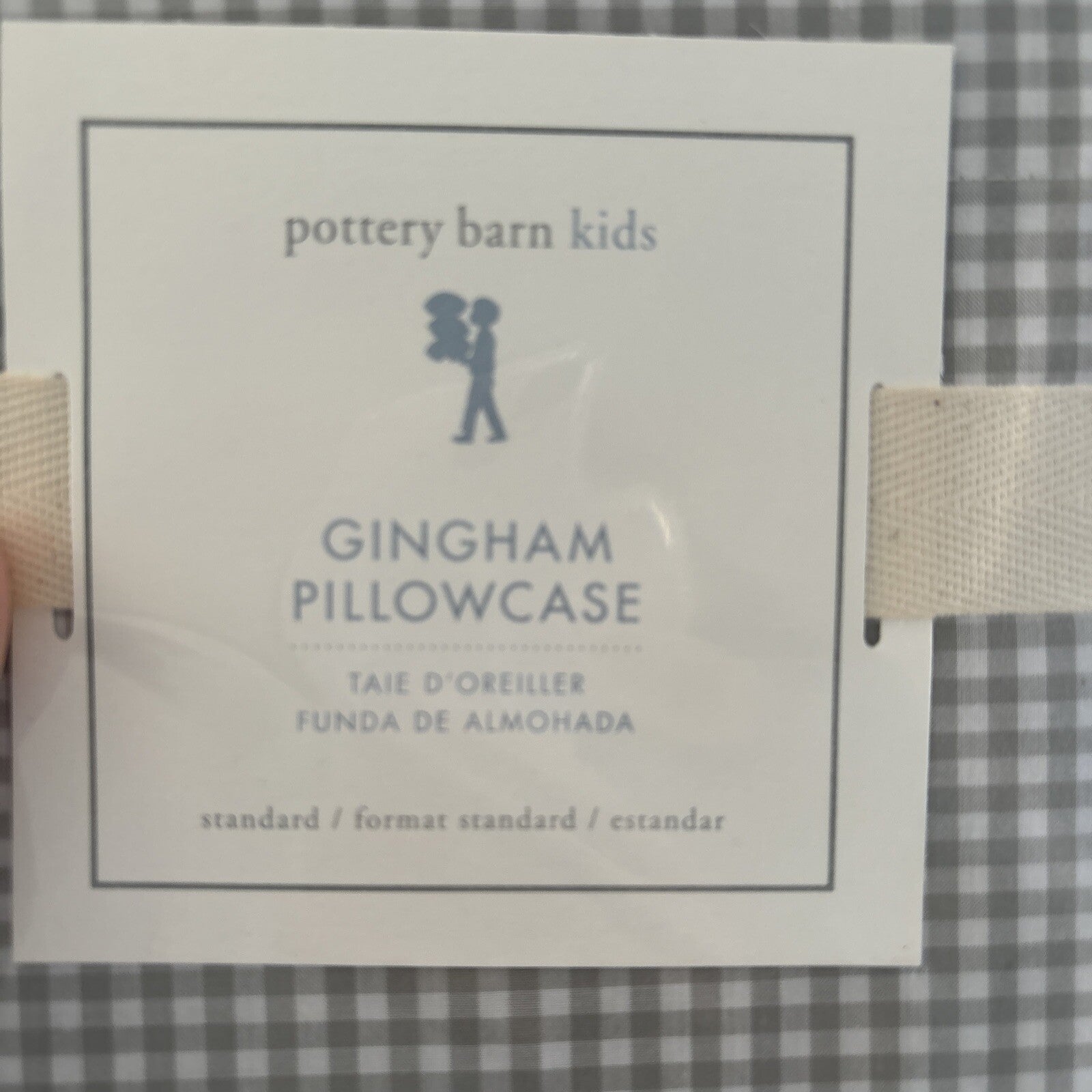 Disney School Pottery Barn plaid gingham check grey gray white kids Pillowcase [