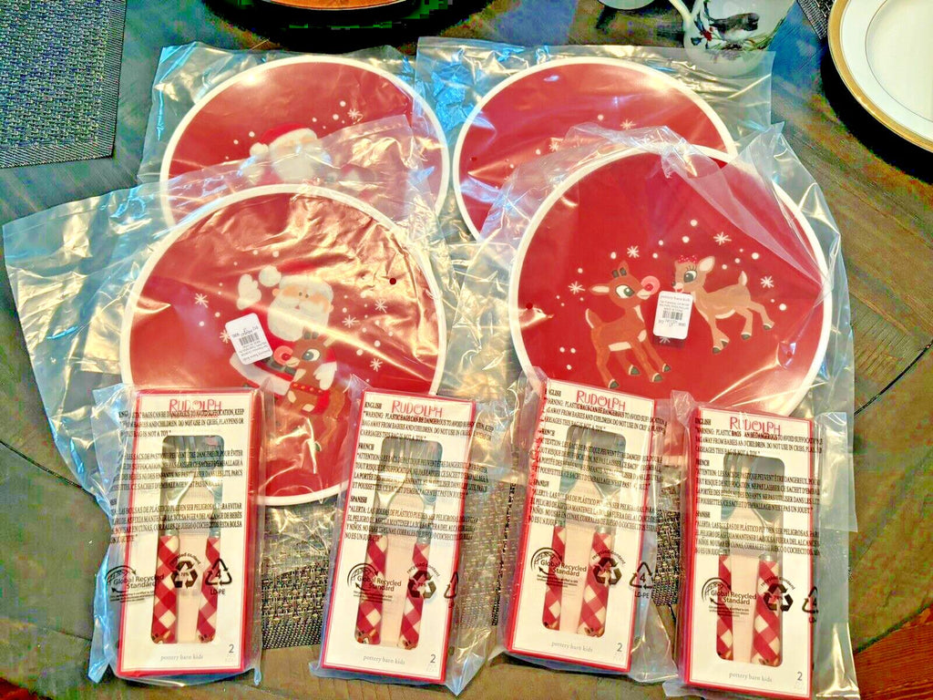 Pottery Barn holiday Christmas Rudolph party Santa DINNER SET PLATE Disney Gift