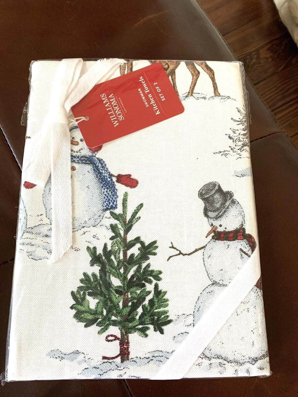 pottery barn kitchen hand towel Snowman Holiday Christmas Williams Sonoma SET 2.