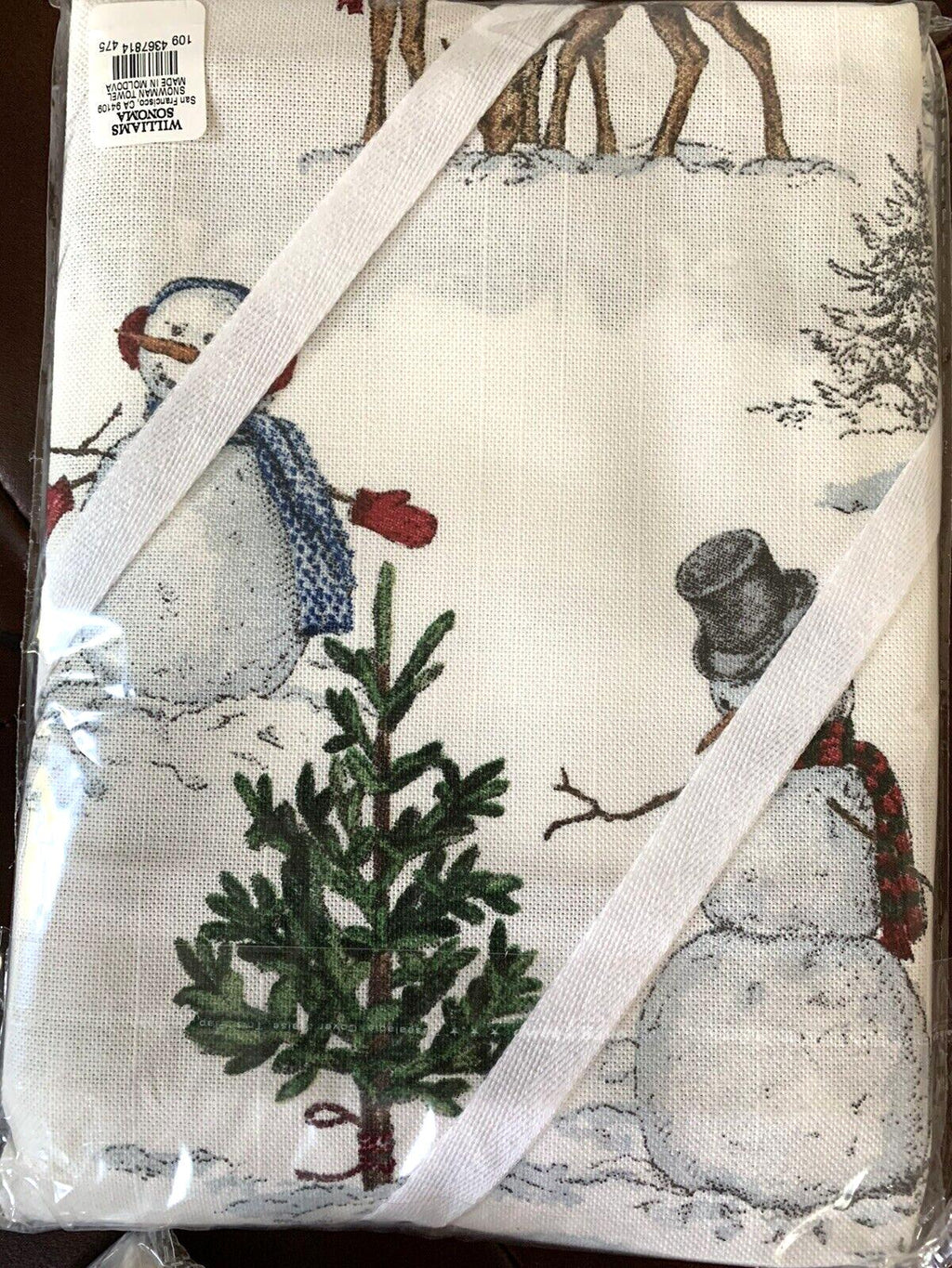 pottery barn kitchen hand towel Snowman Holiday Christmas Williams Sonoma SET 2.