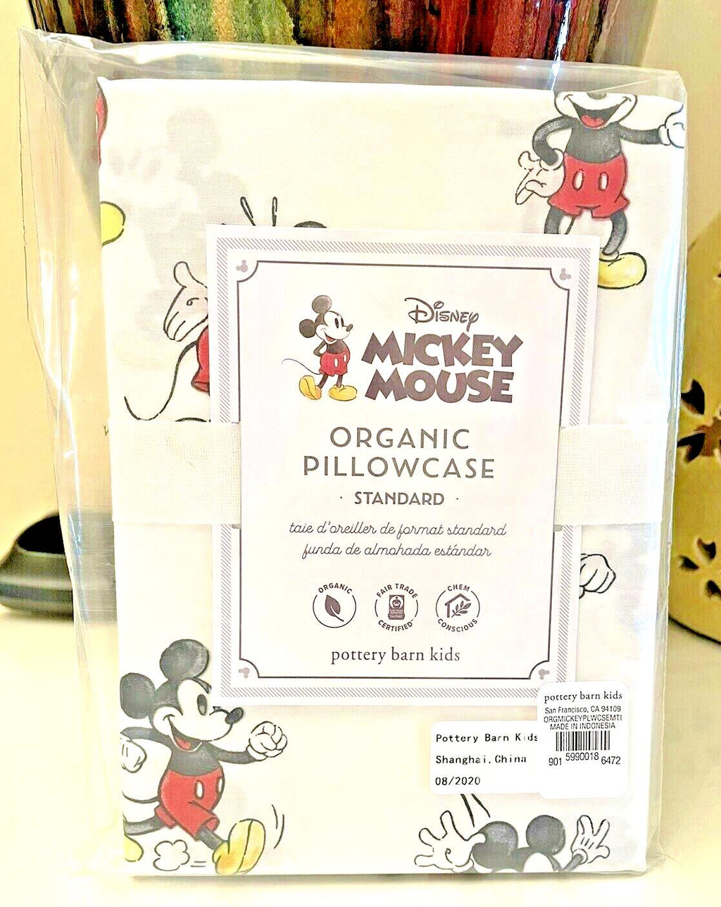 Pottery Barn Kids Disney Mickey Minnie Mouse PILLOWcase holiday party star "