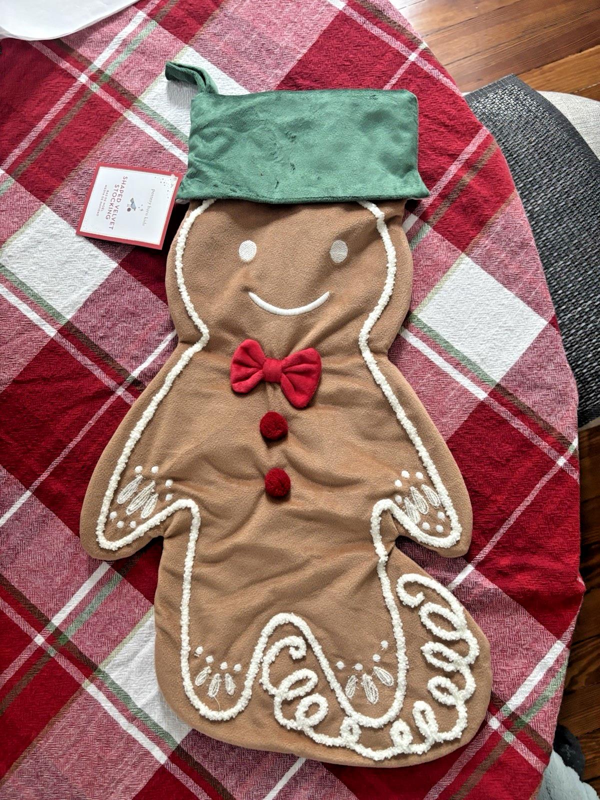Pottery Barn Holiday Christmas stocking Gingerbread man Velvet gift Disney kid '