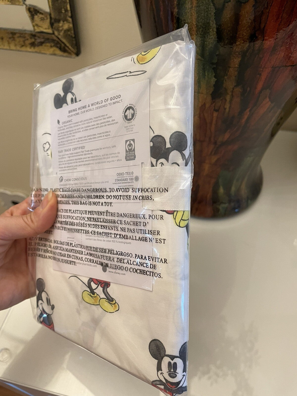 Pottery Barn Kids Disney Mickey Minnie Mouse PILLOWcase holiday party star "