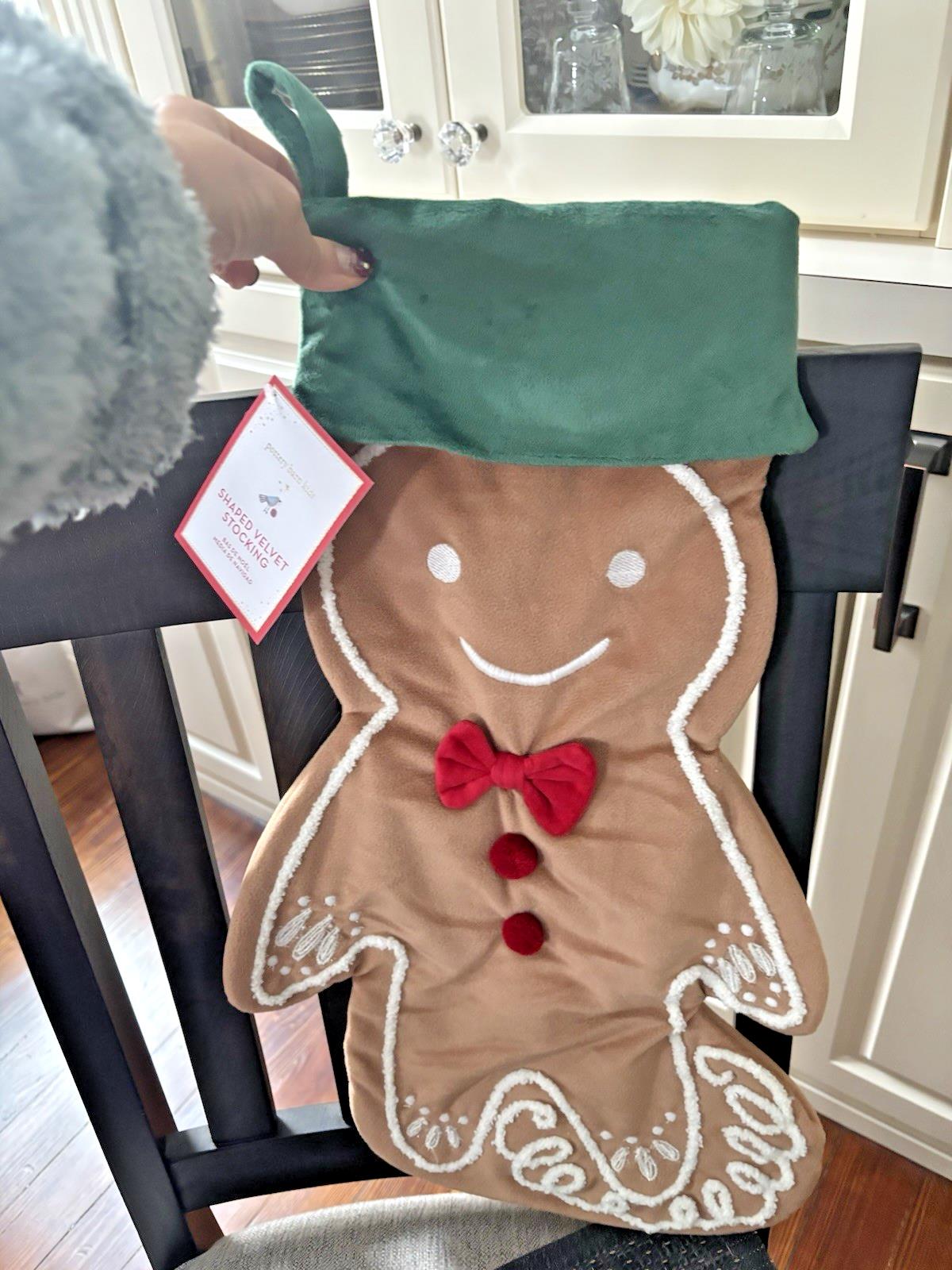 Pottery Barn Holiday Christmas stocking Gingerbread man Velvet gift Disney kid '