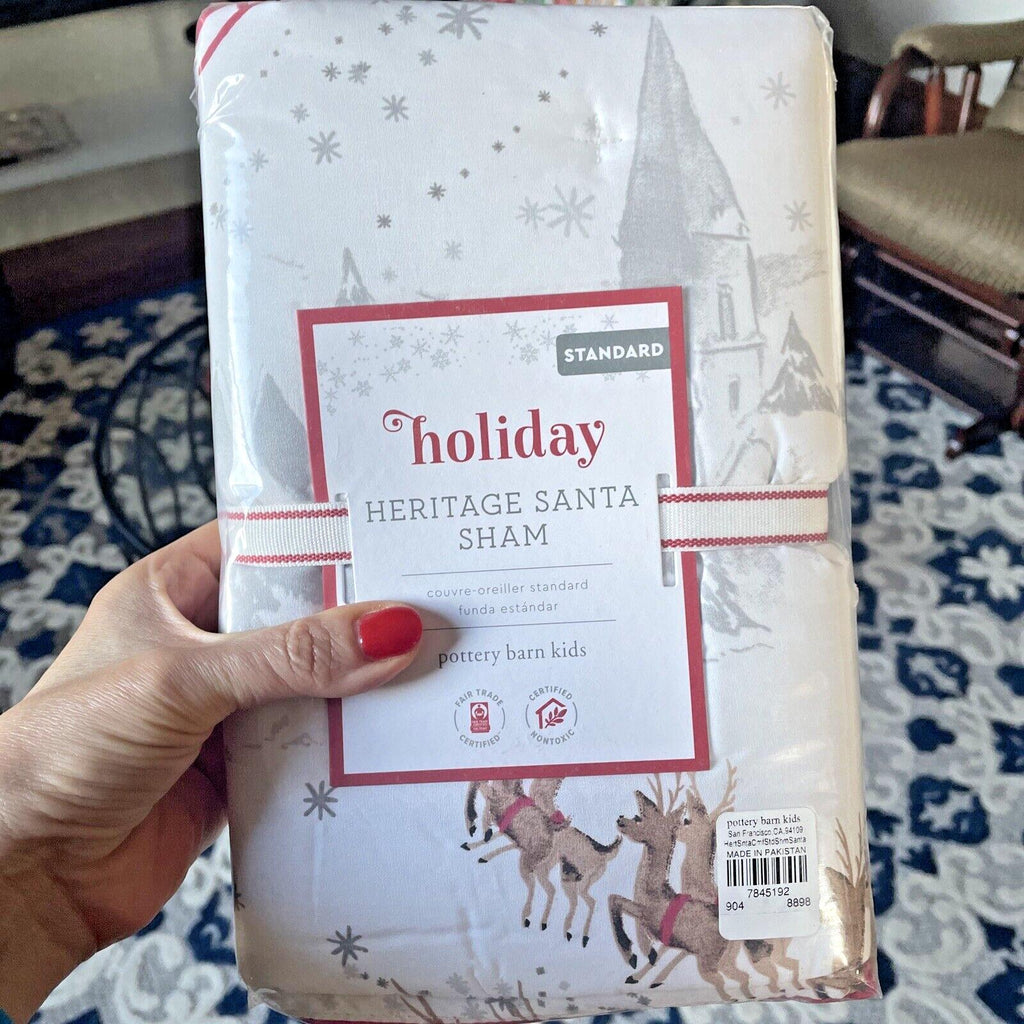 Pottery Barn Christmas Holiday Pillow SHAM Heritage Rudolph Santa Party Disney q
