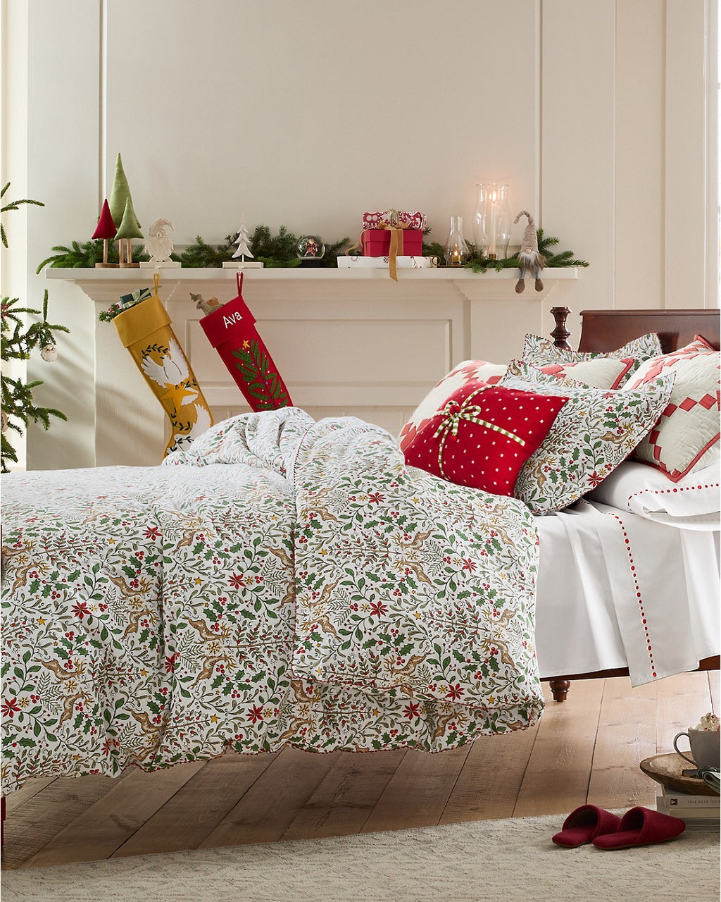 Garnet Hill Christmas Holiday Bed Deer Rudolph Snow Nutcracker gift Duvet Bed '