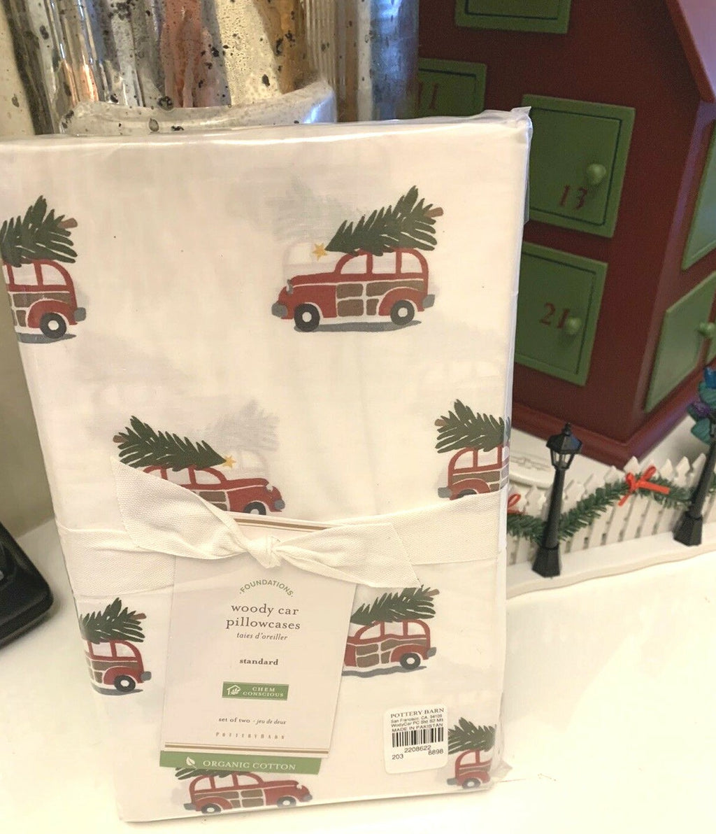 Pottery Barn Christmas Holiday PILLOWCASE party Birthday Car Kid Gift ?? SET 2