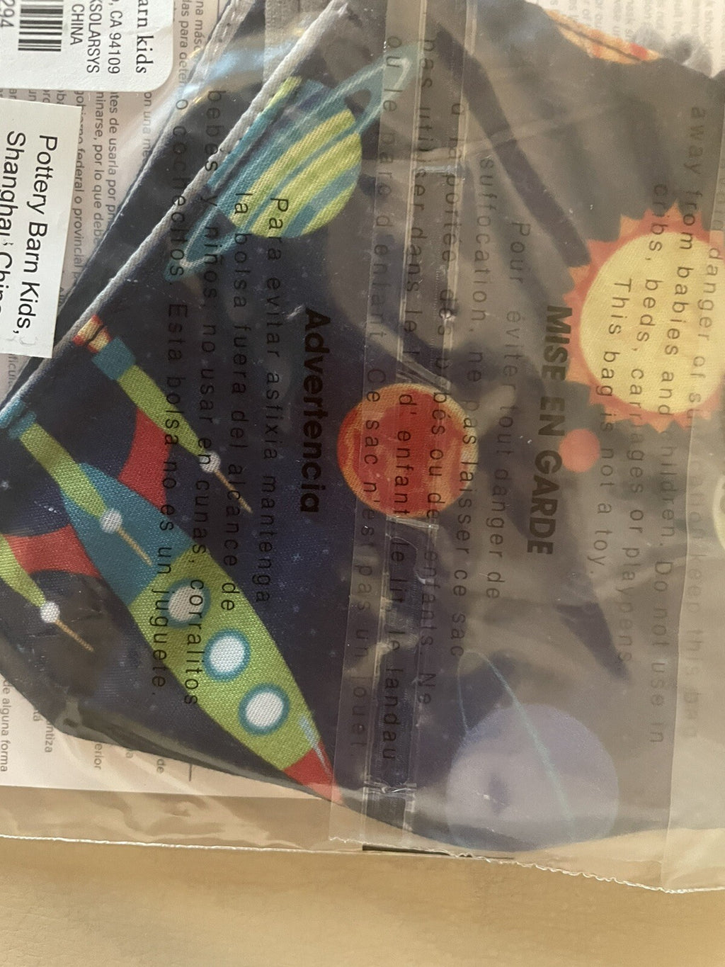 Pottery Barn School 2 face mask covering kid school system planet boy space =