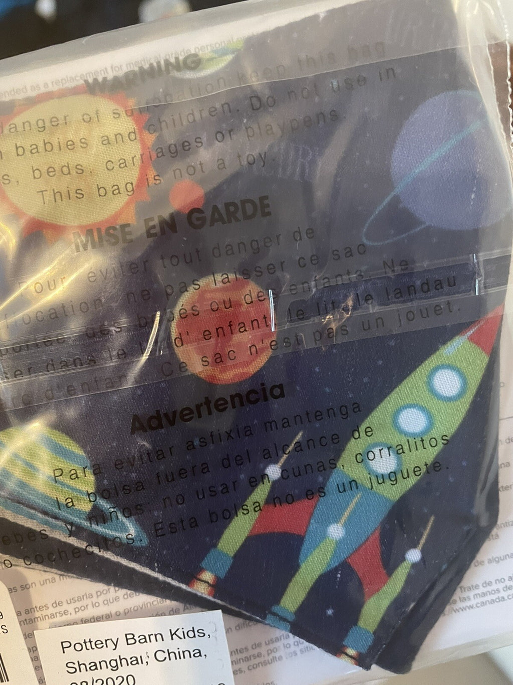 Pottery Barn School 2 face mask covering kid school system planet boy space =