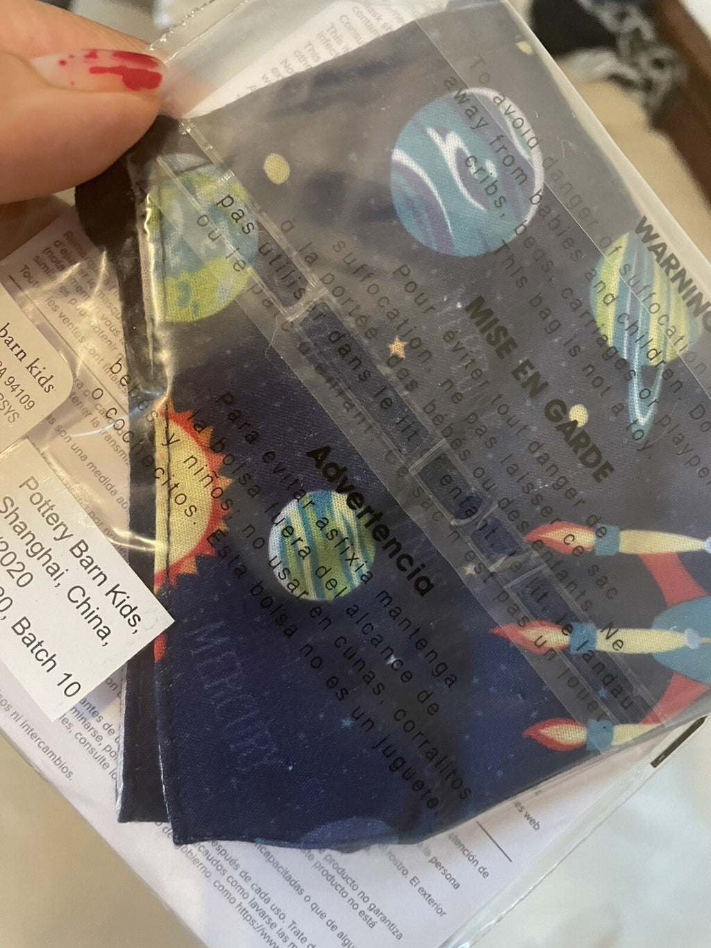 Pottery Barn School 2 face mask covering kid school system planet boy space =
