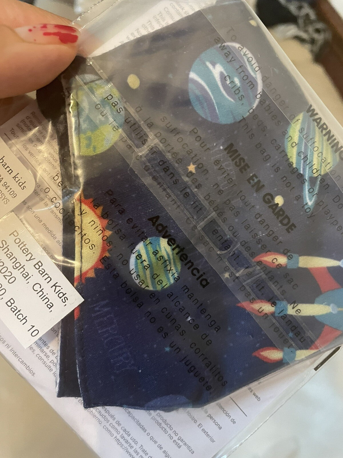 Pottery Barn School 2 face mask covering kid school system planet boy space =