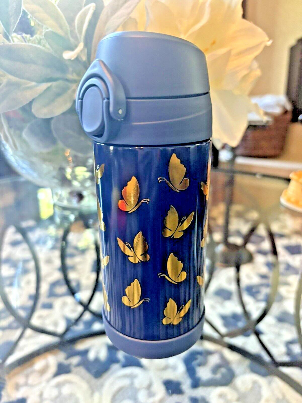 Pottery barn School Disney glitter rainbow garden WATER BOTTLE Travel girl ??