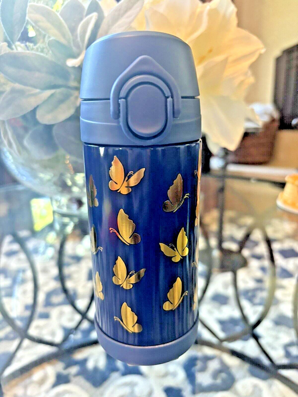 Pottery barn School Disney glitter rainbow garden WATER BOTTLE Travel girl ??