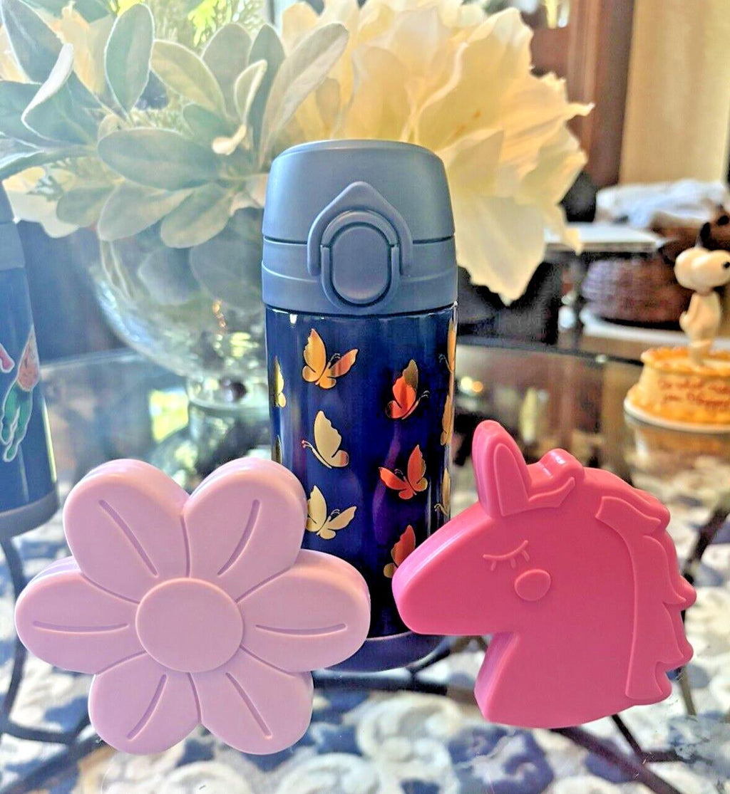 Pottery barn School Disney glitter rainbow garden WATER BOTTLE Travel girl ??
