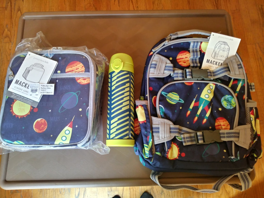 Pottery Barn school Disney Solar System Backpack+ LUNCH BOX+Water bottle space .