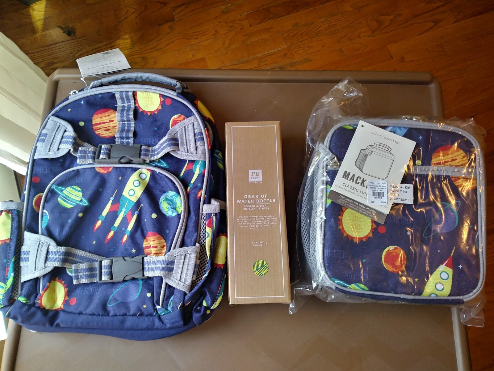 Pottery Barn school Disney Solar System Backpack+ LUNCH BOX+Water bottle space .