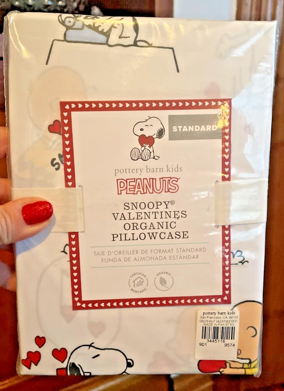 Snoopy Peanuts Pottery Barn PILLOWCASE holiday kid Disney heart Valentine ?? "