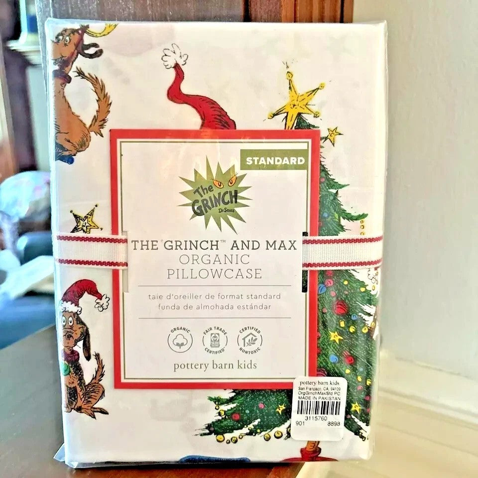 pottery barn Holiday GRINCH MAX Pillowcase Christmas 12 Days party kid gift new