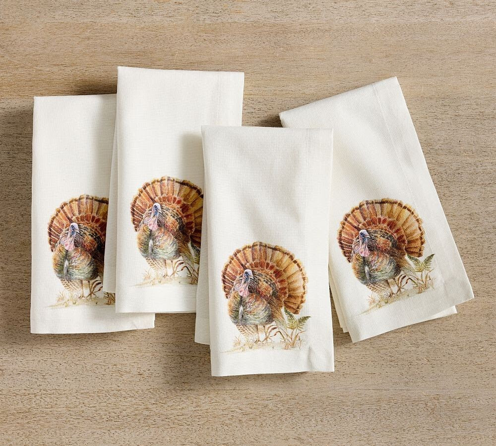 Pottery barn holiday Turkey Christmas party gift Napkin Thanksgiving Mom SET 4 .