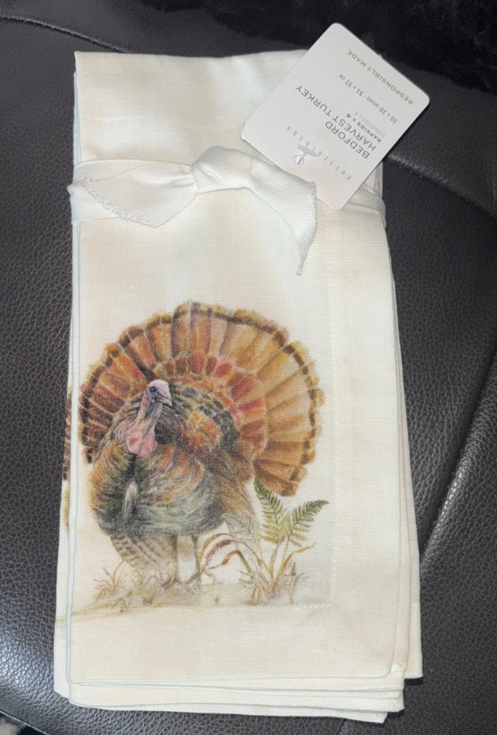 Pottery barn holiday Turkey Christmas party gift Napkin Thanksgiving Mom SET 4 .