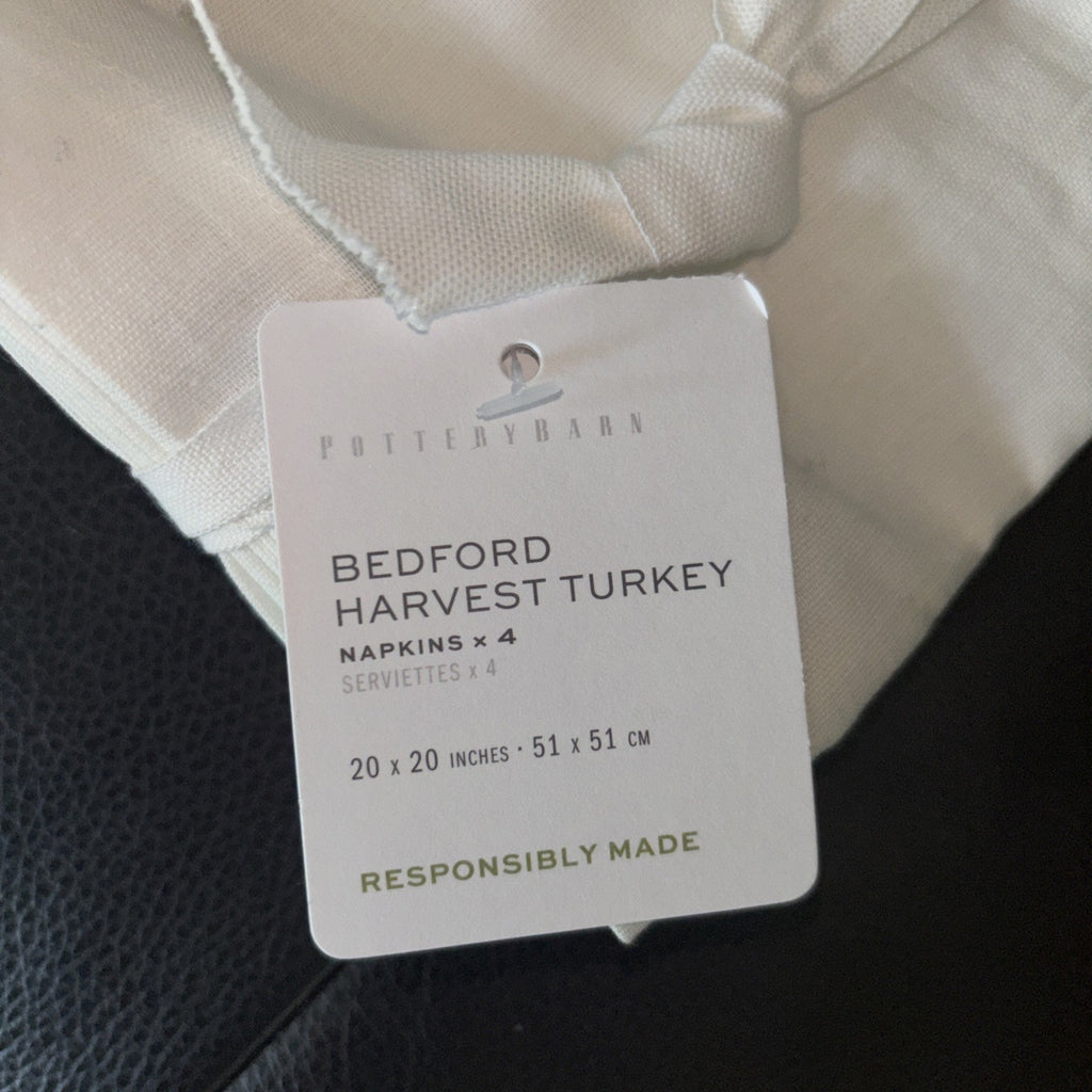 Pottery barn holiday Turkey Christmas party gift Napkin Thanksgiving Mom SET 4 .