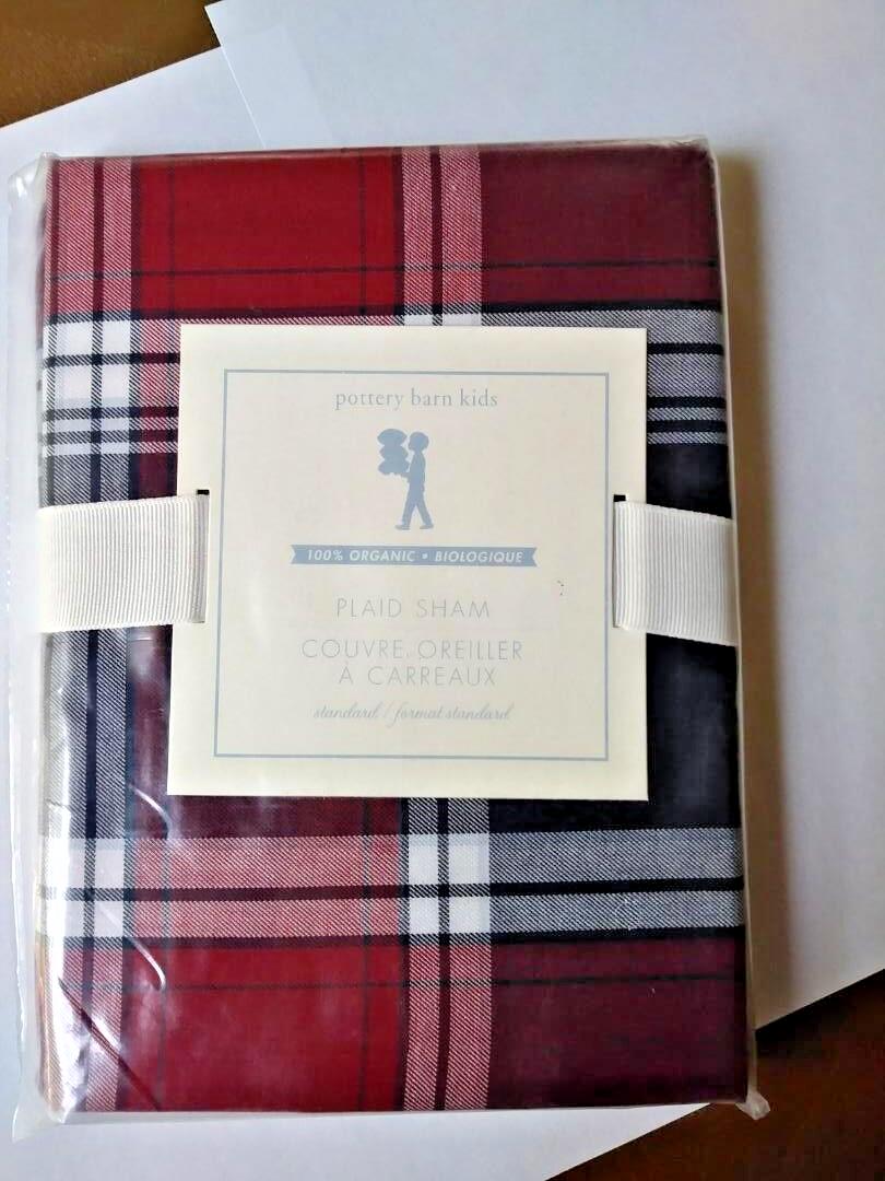 Pottery Barn pillow SHAM Plaid Christmas holiday party red gift school Disney =
