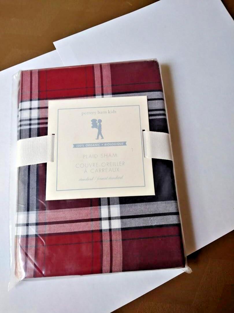 Pottery Barn pillow SHAM Plaid Christmas holiday party red gift school Disney =
