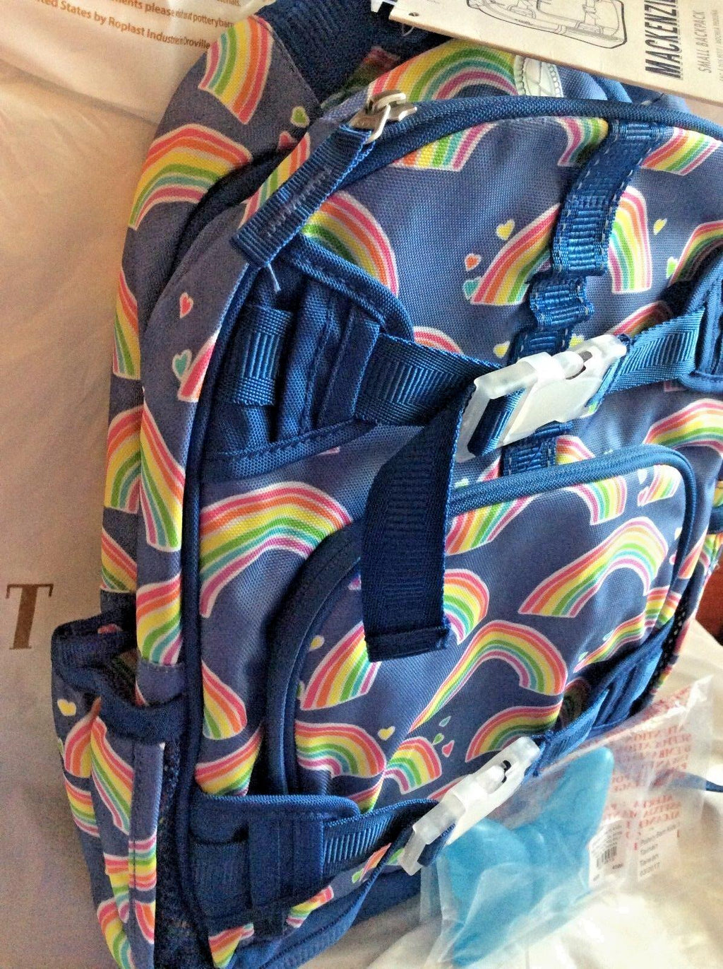 School Pottery barn Disney BACKPACK Rainbow +LUNCH BOX  party travel bag set .
