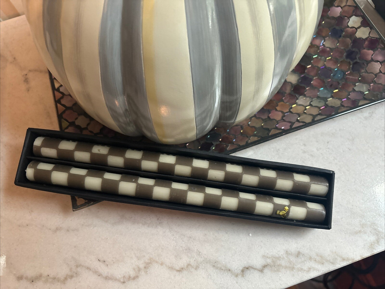 MacKenzie Childs Glow Check Dinner Candle holiday party guest 12" Taper SET 2 /0