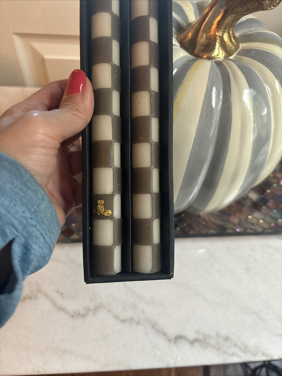 MacKenzie Childs Glow Check Dinner Candle holiday party guest 12" Taper SET 2 /0