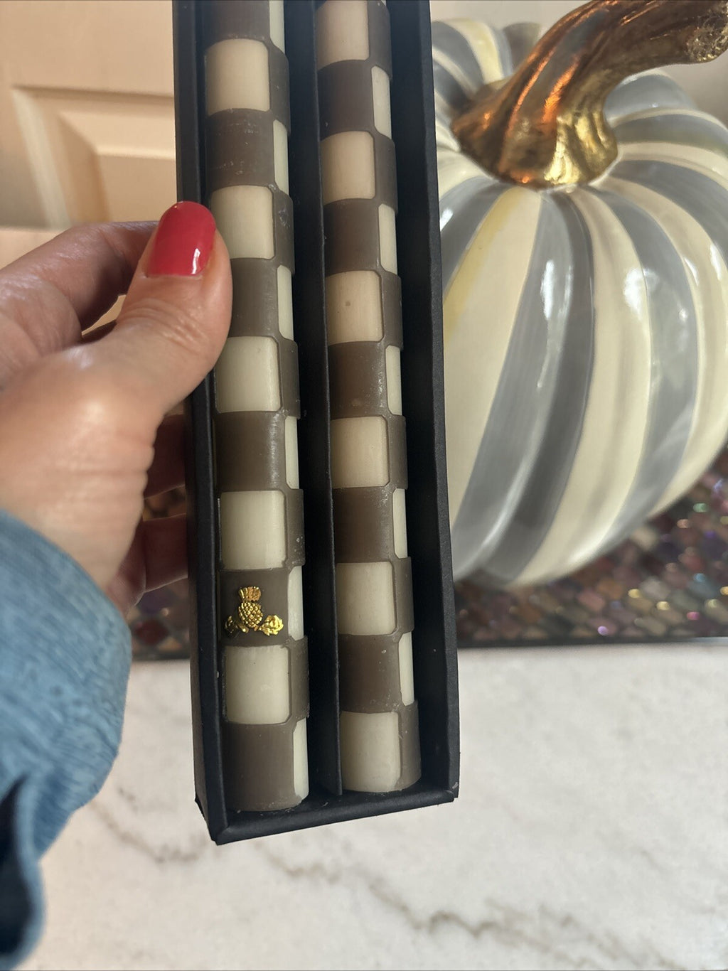 MacKenzie Childs Glow Check Dinner Candle holiday party guest 12" Taper SET 2 /0